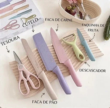 Kit 6 Facas Profissional Colorido – Aço Inoxidável e Afiado